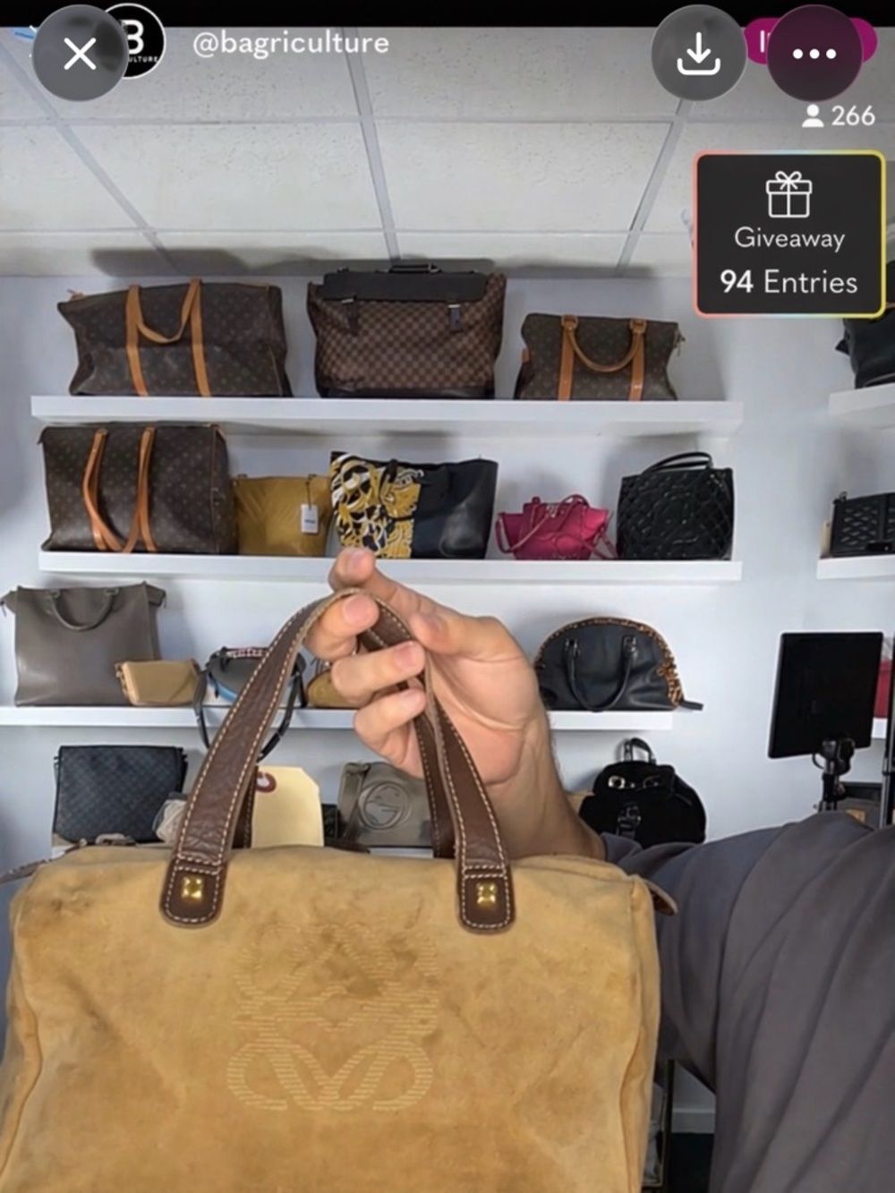 Loewe Tan Suede Boston with Brown Leather Handles - Picture 3 of 7